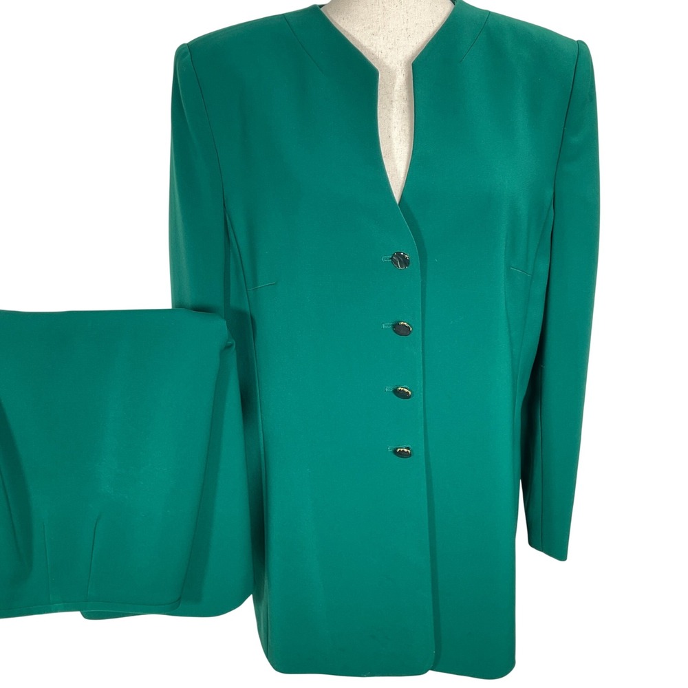 Le Suit Skirt Set Women 14‎ Green Long 4 Button Business Career Party Holiday